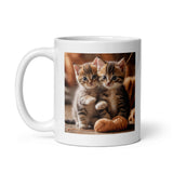 Two Cute Kittens Playing with Yarn White Glossy Coffee Mug