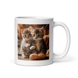 Two Cute Kittens Playing with Yarn White Glossy Coffee Mug