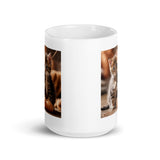 Two Cute Kittens Playing with Yarn White Glossy Coffee Mug
