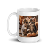 Two Cute Kittens Playing with Yarn White Glossy Coffee Mug