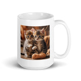 Two Cute Kittens Playing with Yarn White Glossy Coffee Mug