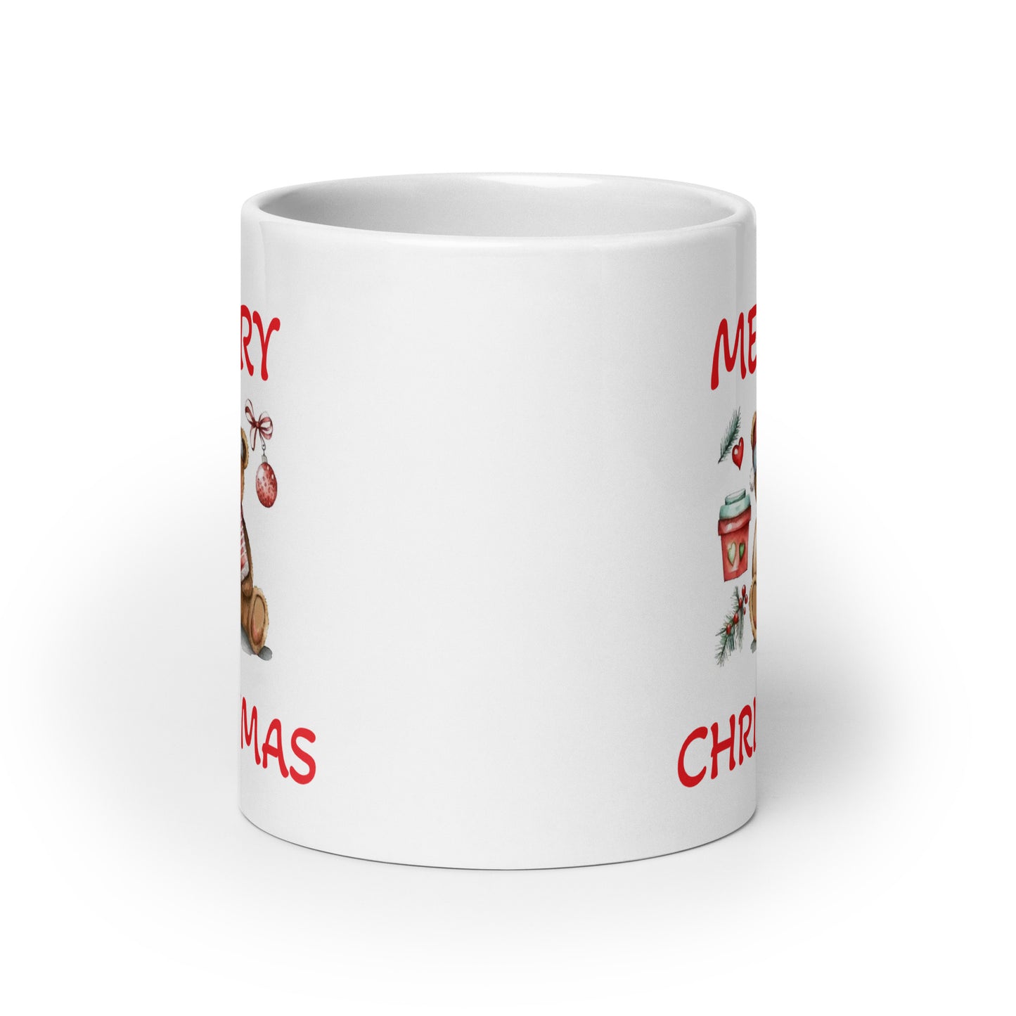 Merry Christmas Teddy Bear White Glossy Coffee Mug