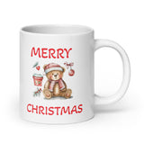 Merry Christmas Teddy Bear White Glossy Coffee Mug