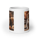 Two Cute Kittens Playing with Yarn White Glossy Coffee Mug
