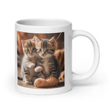 Two Cute Kittens Playing with Yarn White Glossy Coffee Mug