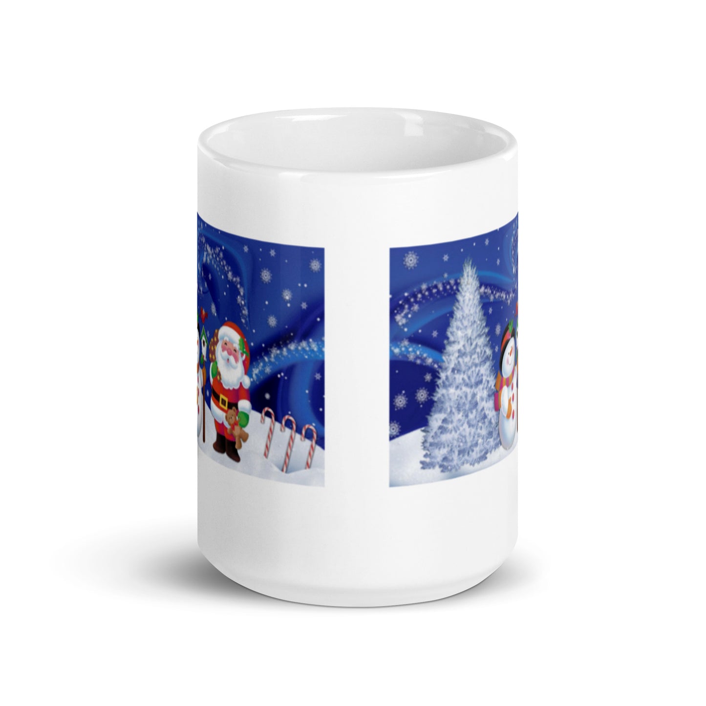 Holiday Snowman with Santa White Glossy Mug