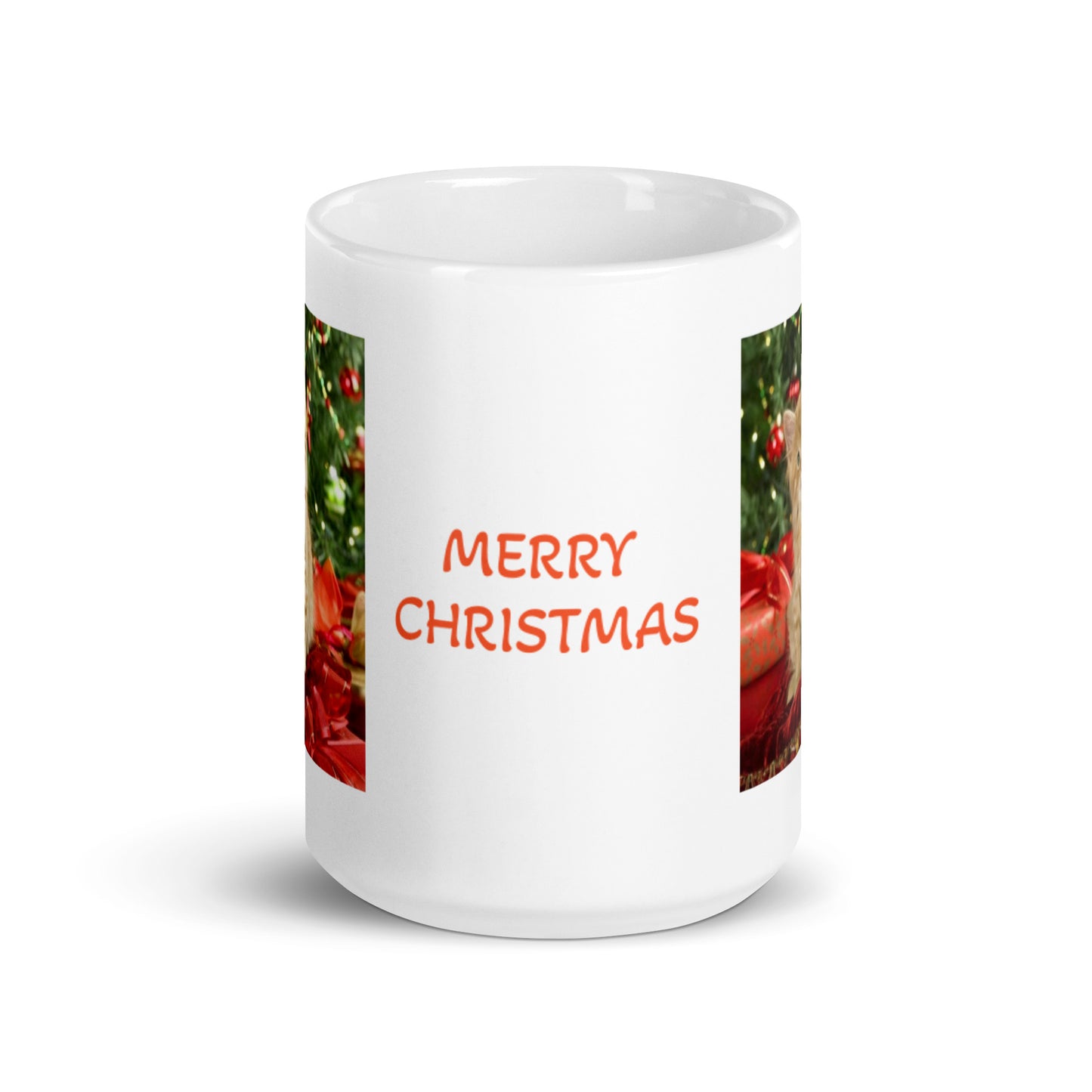 Merry Christmas Orange Tabby Kitten White Glossy Mug