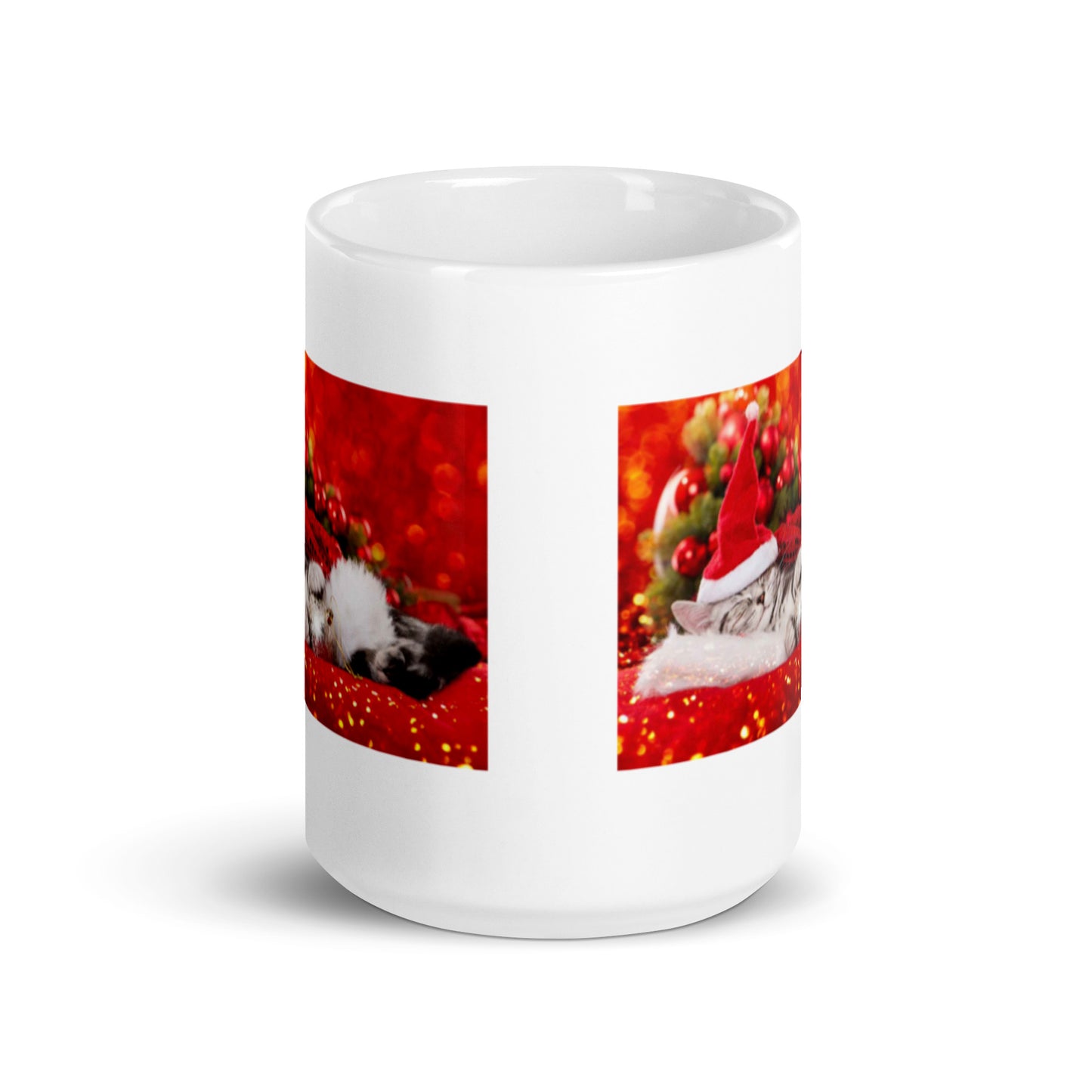 Holiday Kitten Christmas White Glossy Mug