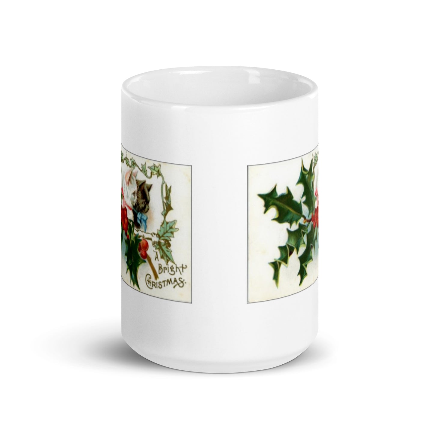 Merry Christmas Kitten Design White Glossy Mug