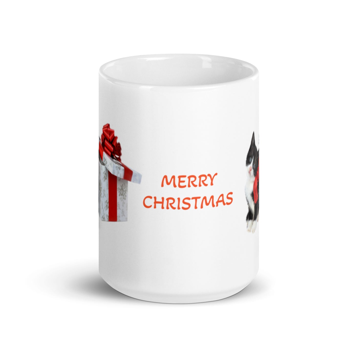 Holiday Merry Christmas with Kitten White Glossy Mug