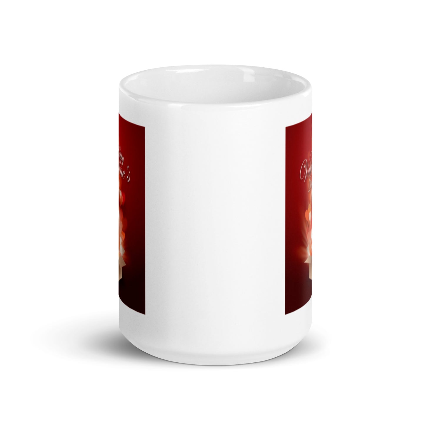 Happy Valentine's Day White Glossy Mug With Hearts
