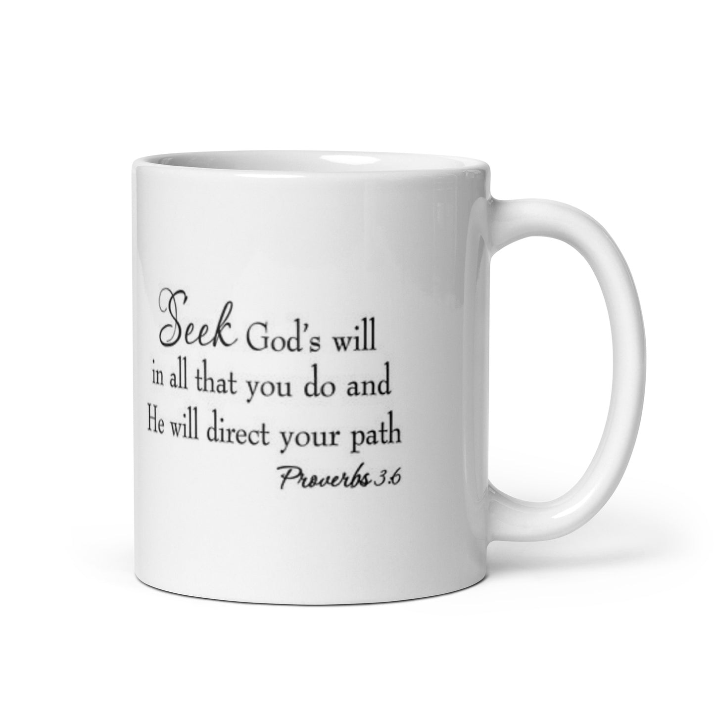 Seeks God's Will White Glossy Mug