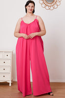 Double Take Full Size Ruffle Trim Tie Back Cami Jumpsuit with Pockets