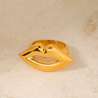 Minimalist and trendy gold stainless steel lip ring, gold handmade mirror polished bracelet
