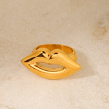 Minimalist and trendy gold stainless steel lip ring, gold handmade mirror polished bracelet