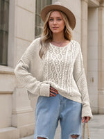Round Neck Dropped Shoulder Long Sleeve Sweater