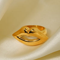Minimalist and trendy gold stainless steel lip ring, gold handmade mirror polished bracelet