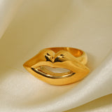 Minimalist and trendy gold stainless steel lip ring, gold handmade mirror polished bracelet
