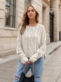Round Neck Dropped Shoulder Long Sleeve Sweater