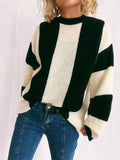 Color Block Round Neck Long Sleeve Sweater