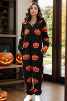Fuzzy Pumpkin Half Zip Hooded Jumpsuit