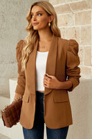 Double Take Puff Sleeve Shawl Collar Blazer