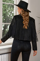 Fringe Trim Lapel Collar Cropped Blazer