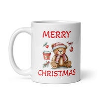 Merry Christmas Teddy Bear White Glossy Coffee Mug