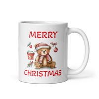Merry Christmas Teddy Bear White Glossy Coffee Mug