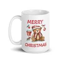 Merry Christmas Teddy Bear White Glossy Coffee Mug