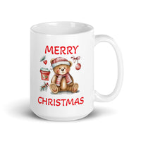 Merry Christmas Teddy Bear White Glossy Coffee Mug