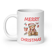 Merry Christmas Teddy Bear White Glossy Coffee Mug