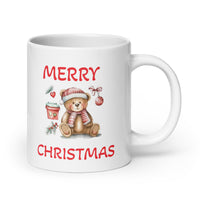 Merry Christmas Teddy Bear White Glossy Coffee Mug