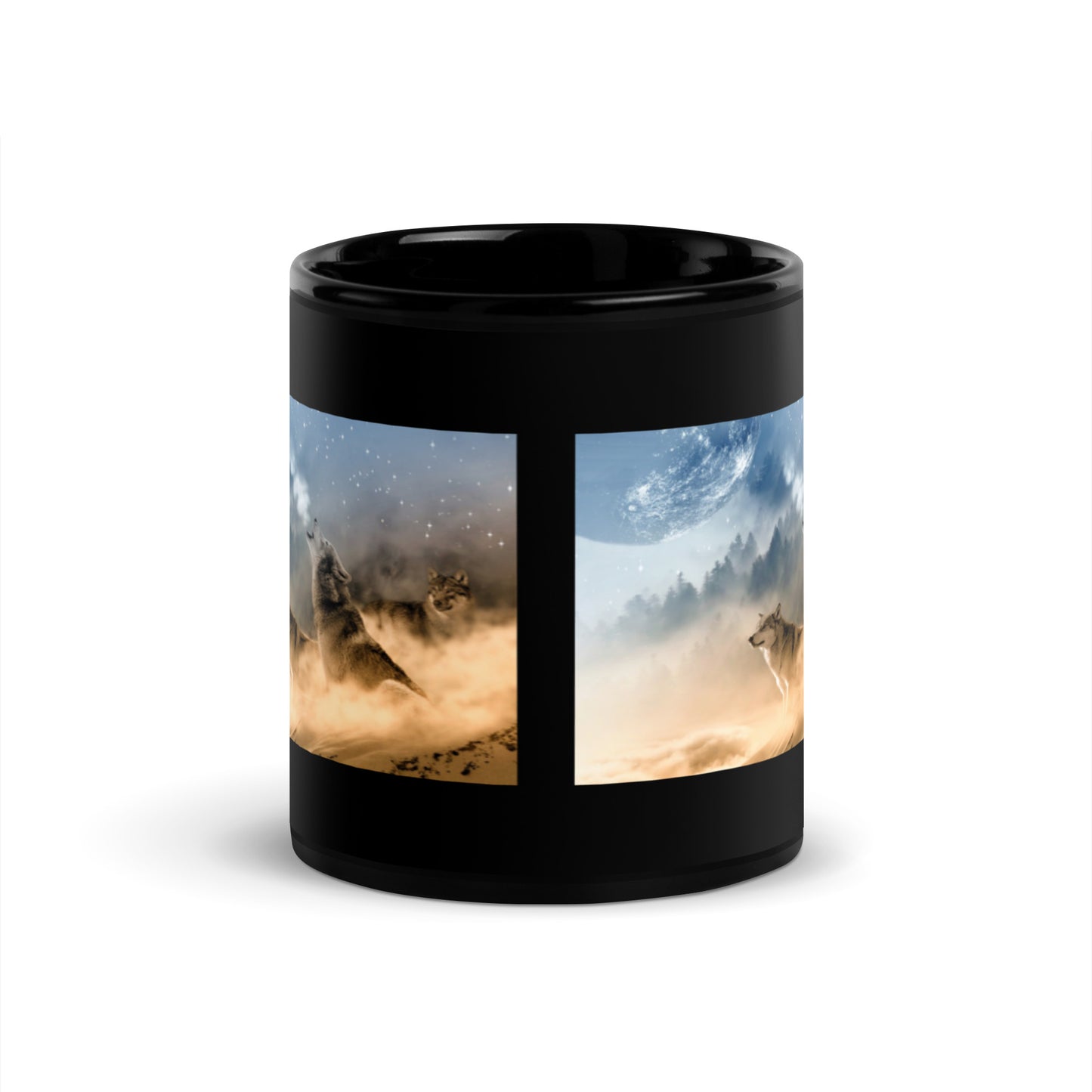 Wolf Pack Design Black Glossy Mug