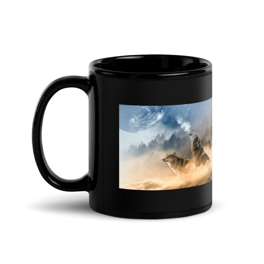 Wolf Pack Design Black Glossy Mug