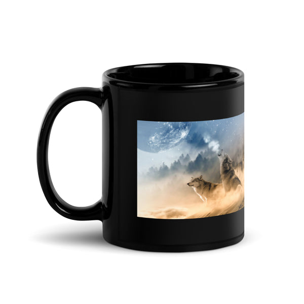 Wolf Pack Design Black Glossy Mug