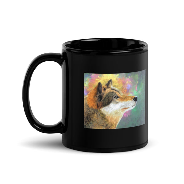 Colorful Lone Wolf Design Black Glossy Mug