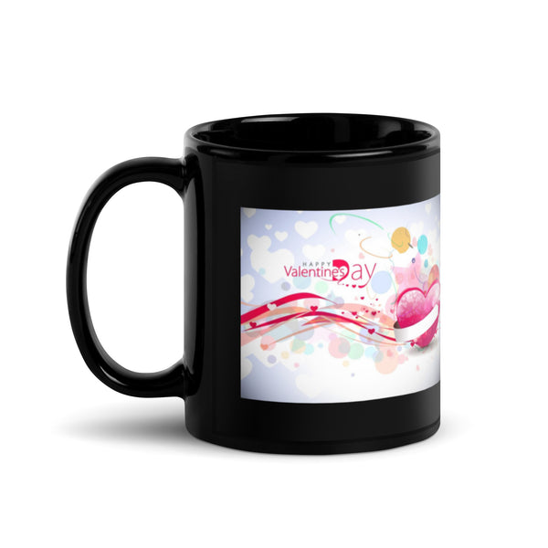 Happy Valentine Day Black Glossy Mug