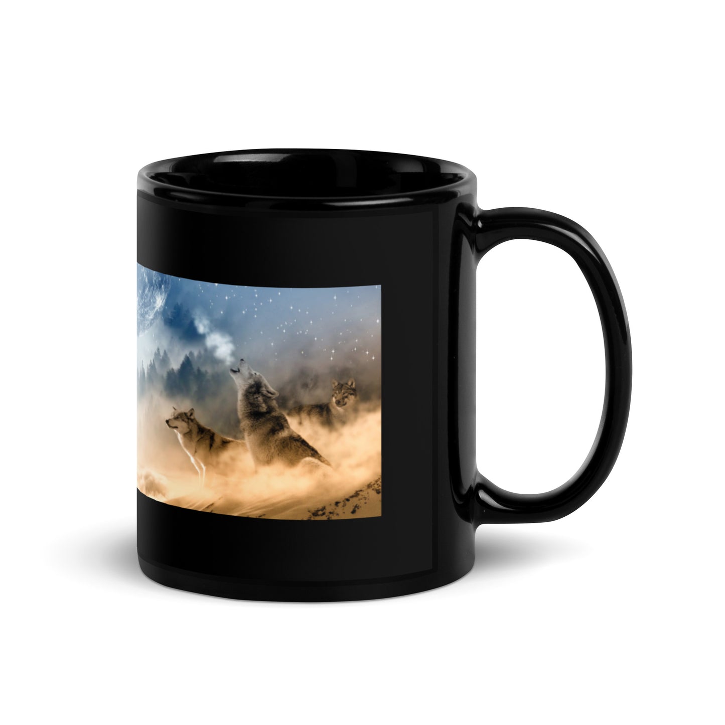 Wolf Pack Design Black Glossy Mug