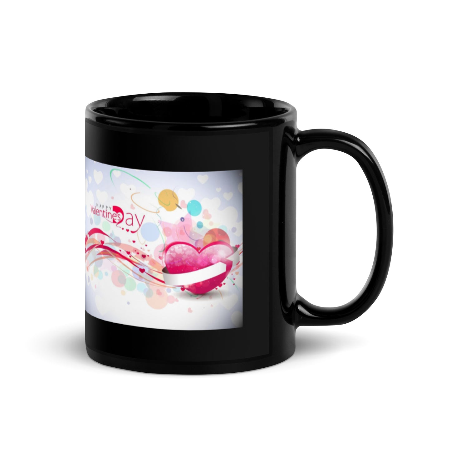 Happy Valentine Day Black Glossy Mug