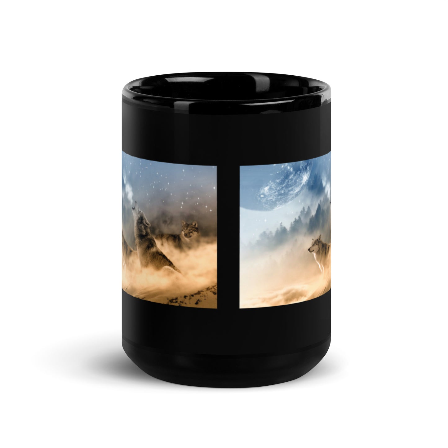 Wolf Pack Design Black Glossy Mug