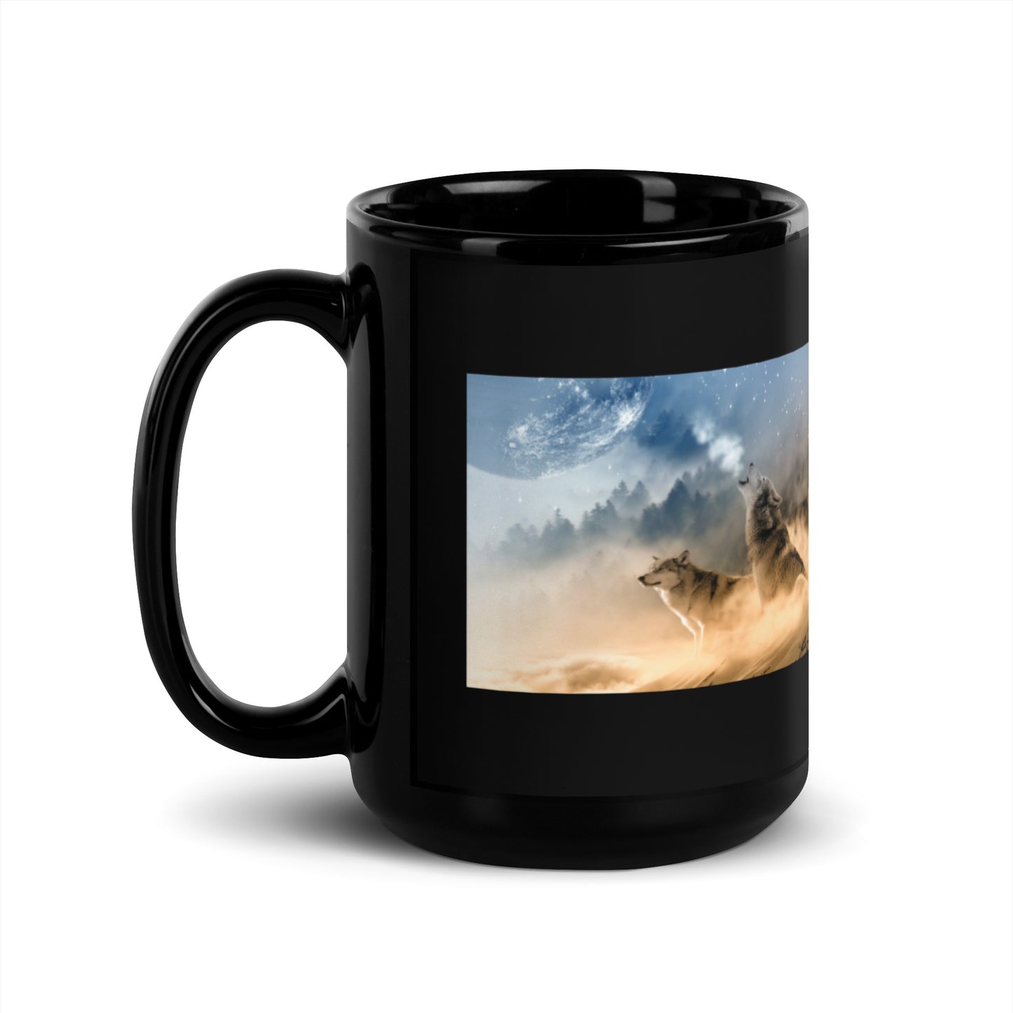Wolf Pack Design Black Glossy Mug