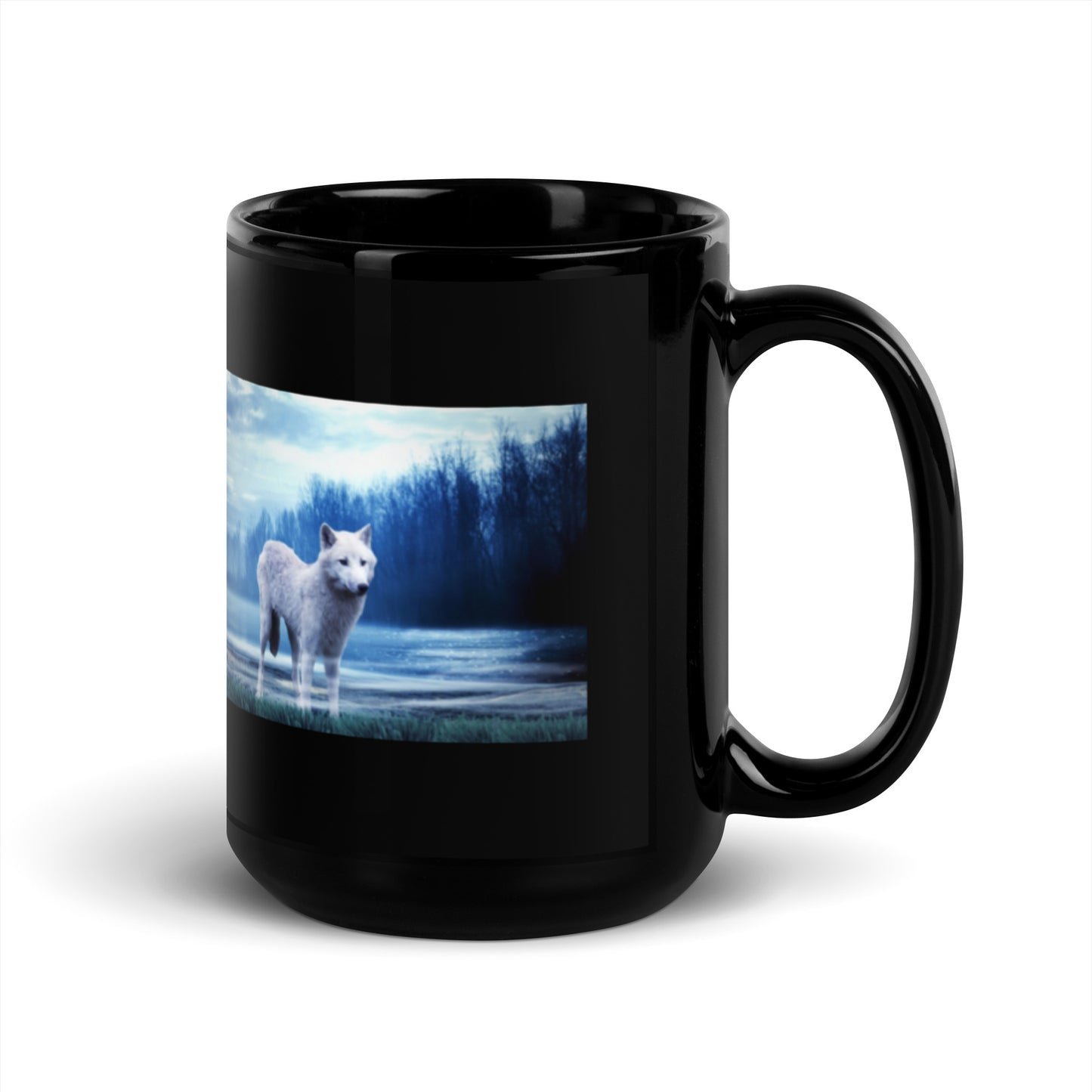 Lone Wolf Design Black Glossy Mug