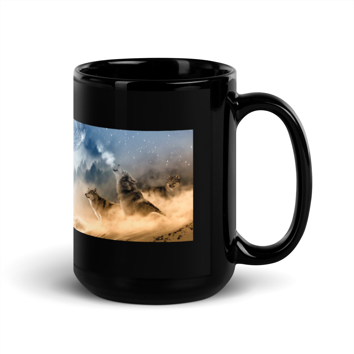 Wolf Pack Design Black Glossy Mug