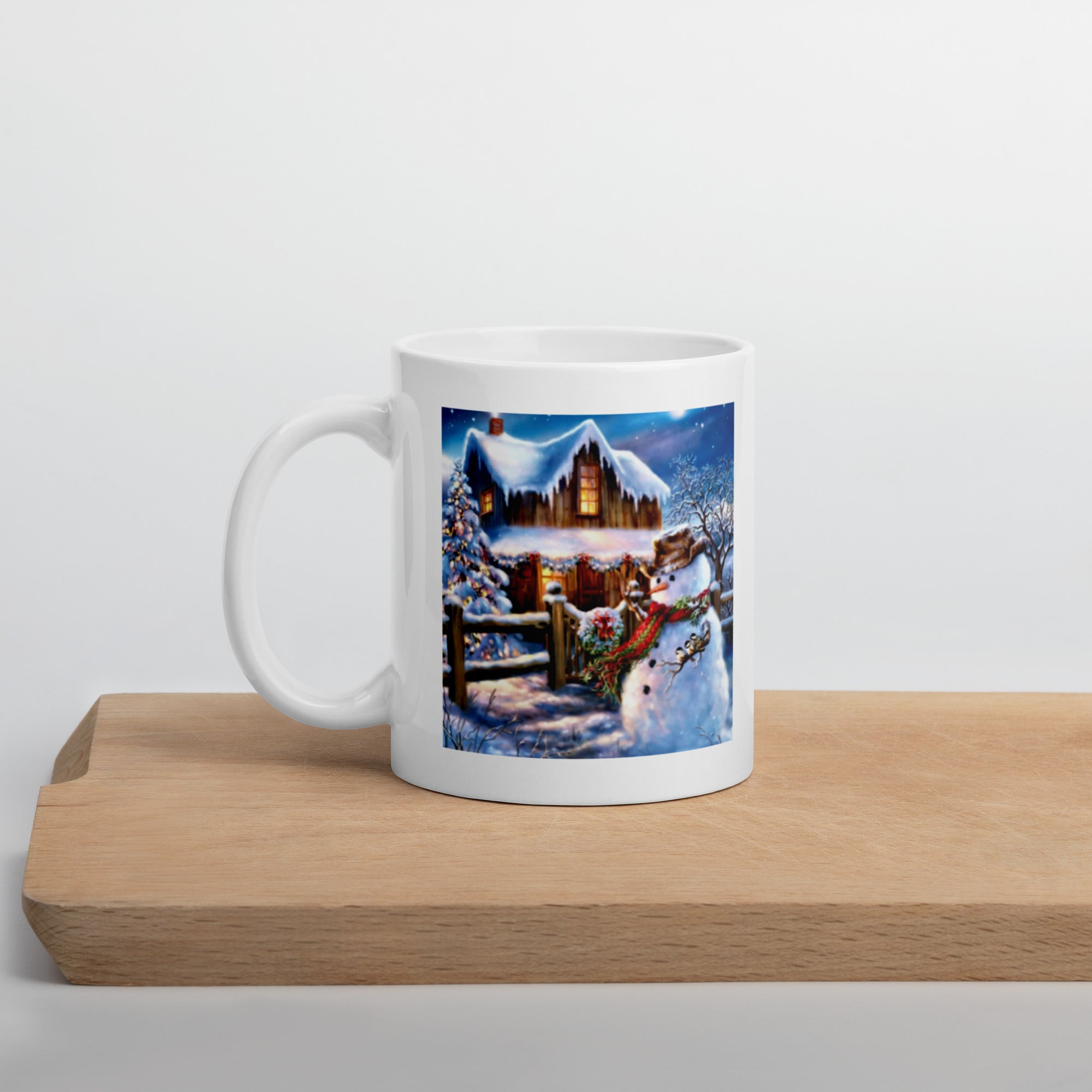 Holiday Merry Christmas with Snowman White Glossy Mug