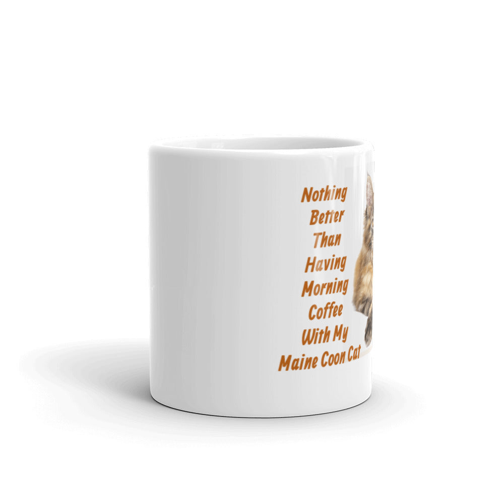 Morning Coffee With My Maine Coon Cat White Glossy Mug