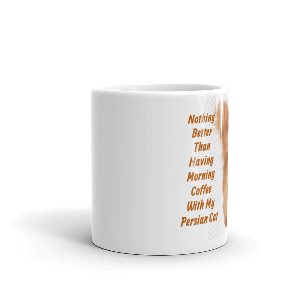 Morning Coffee with My Persian White Glossy Mug