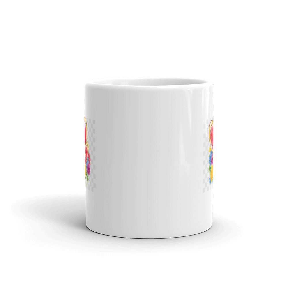 Three Hearts with Flowers White Glossy Mug