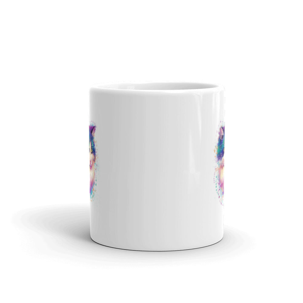 Colorful Watercolor Kitten White Glossy Mug