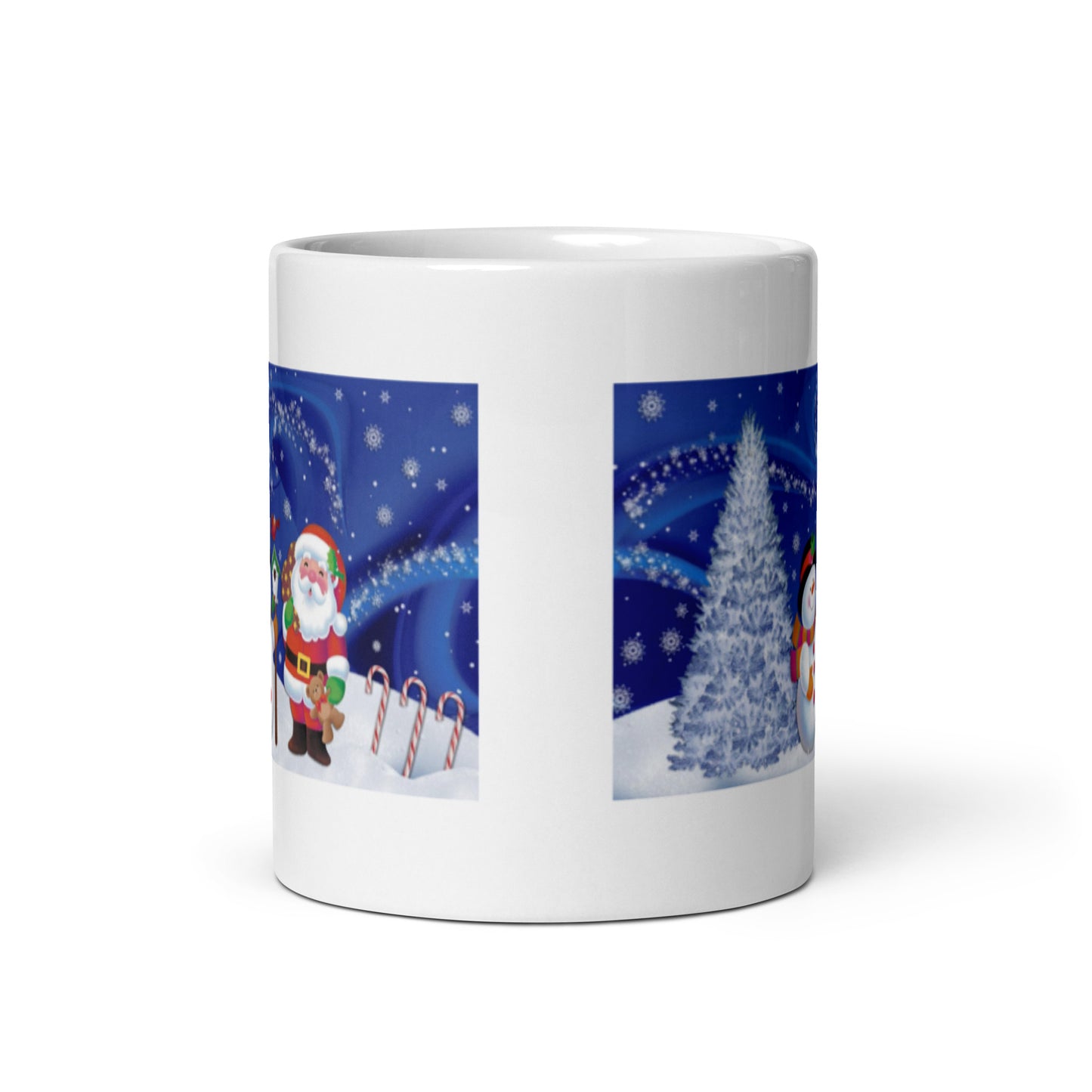 Holiday Snowman with Santa White Glossy Mug